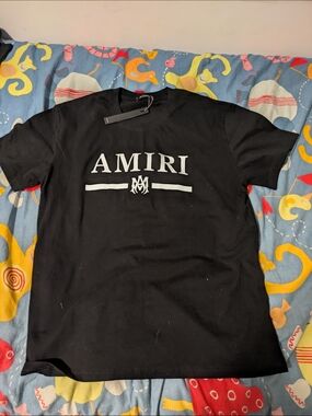 AMIRI Black Core Bar Logo T-Shirt White Graphics - Size L - NWT